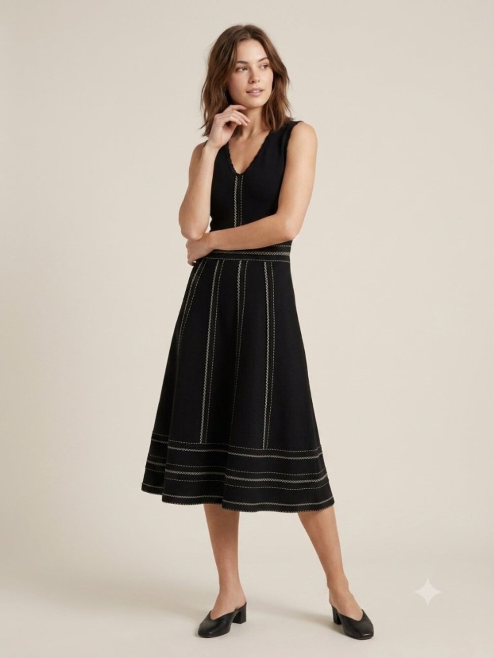John + Jenn Black Sleeveless Knit Midi Dress Minimalist Quiet Luxury LBD S 0452